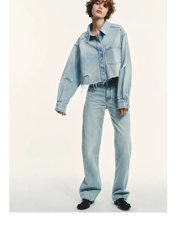 Zara Düğmeli Açık Mavi Kadın Denim Ceket