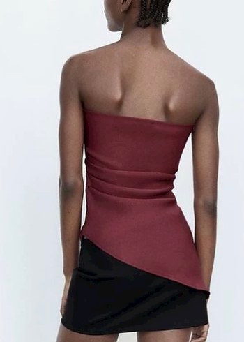 Zara Zara Bordo Drapeli Kadın straplez