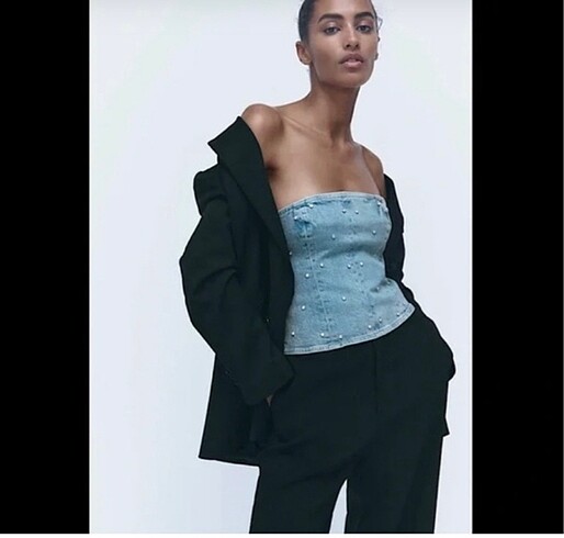 Zara Zara taşlı denim bluz