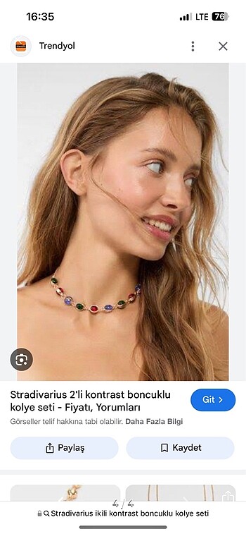  Beden altın Renk Stradivarius kolye