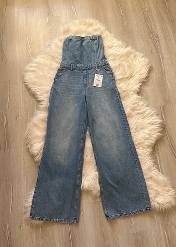 s Beden mavi Renk Bershka straplez denim kot tulum