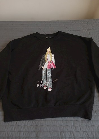 Siyah Baskılı Kadın Sweatshirt