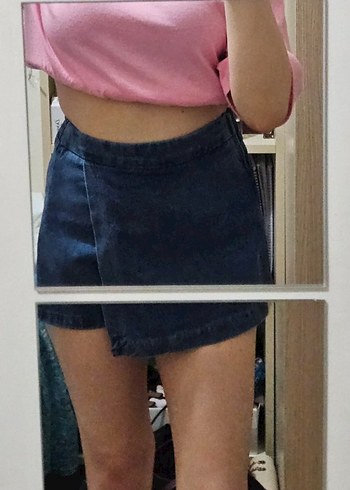 Kadın Mavi Mini Kot Şort - Görsel 7