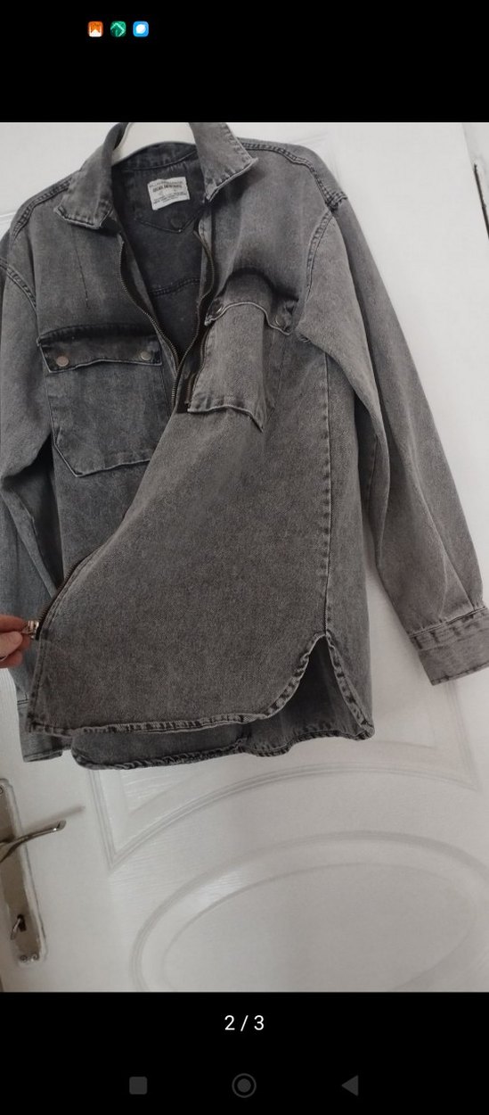 Gri Fermuarlı erkek Denim Ceket/gömlek - Görsel 2