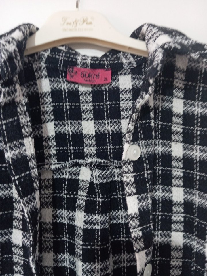 Gri Ekose Desenli Pamuklu Kadın Gömlek - Görsel 2