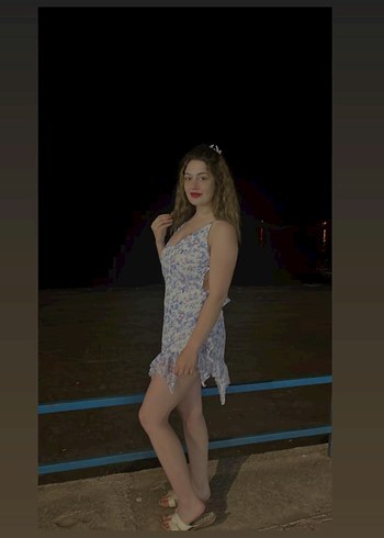 Mavi Bağlamalı Transparan Midi Elbise bir kez giyildi yeni