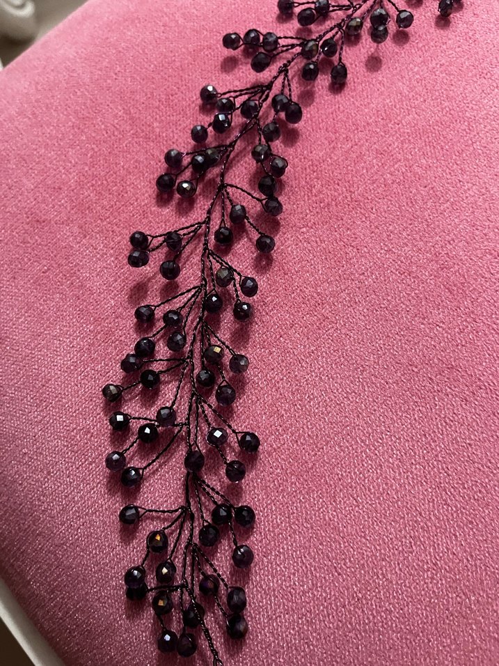 Mor Boncuklu Saç Eşarp Türban Elbise Aksesuarı - Görsel 3