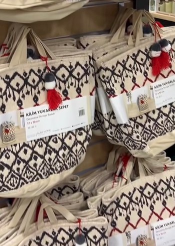 STOKTA YOK Bohem Kilim Desenli Yuvarlak Sepet - Görsel 2