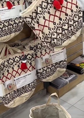 STOKTA YOK Bohem Kilim Desenli Yuvarlak Sepet - Görsel 3