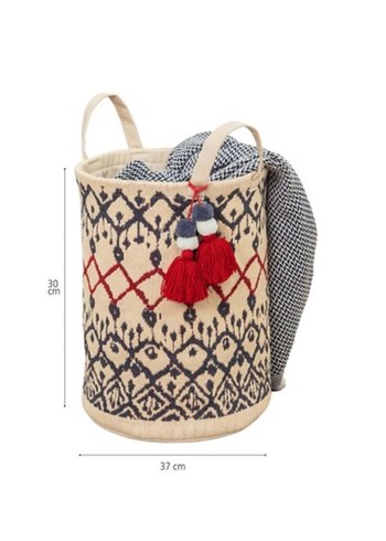 STOKTA YOK Bohem Kilim Desenli Yuvarlak Sepet - Görsel 4