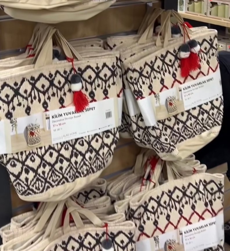 STOKTA YOK Bohem Kilim Desenli Yuvarlak Sepet - Görsel 2