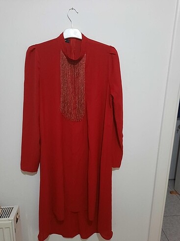 Puane kırmızı abiye şık tunik