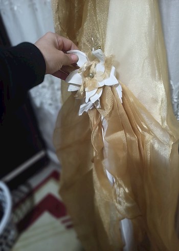 Dantel İşlemeli Straplez Beyaz Uzun Abiye - Görsel 5