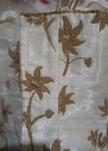 Dantel İşlemeli Straplez Beyaz Uzun Abiye - Görsel 3