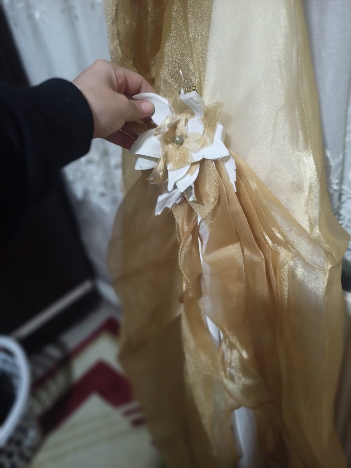 Dantel İşlemeli Straplez Beyaz Uzun Abiye - Görsel 5