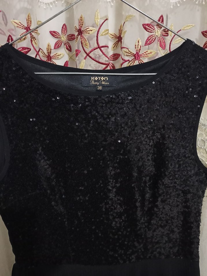 Siyah Kolsuz Midi Abiye Elbise - Görsel 2