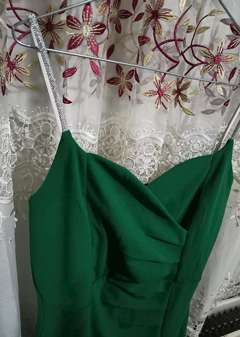 Drapeli Straplez Yeşil Uzun Abiye Elbise - Görsel 3