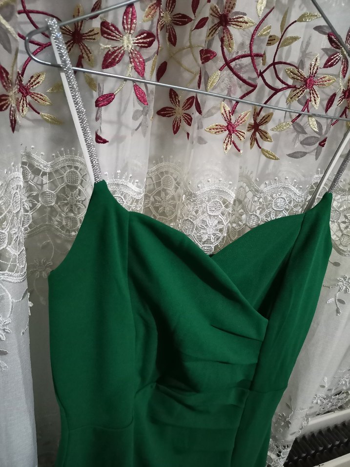 Drapeli Straplez Yeşil Uzun Abiye Elbise - Görsel 3