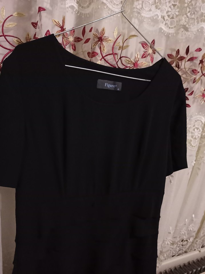 Siyah Midi Kısa Kollu ofis gece Elbisesi - Görsel 2