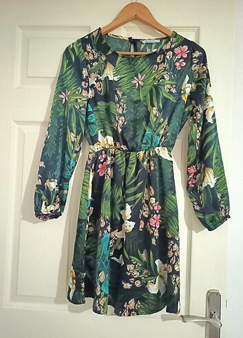 Kadın Multi ipek saten çiçek desenli elbise - Görsel 3