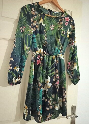 Kadın Multi ipek saten çiçek desenli elbise - Görsel 2