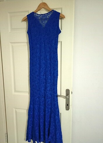 Balık model dantel elbise saks mavisi s beden - Görsel 3