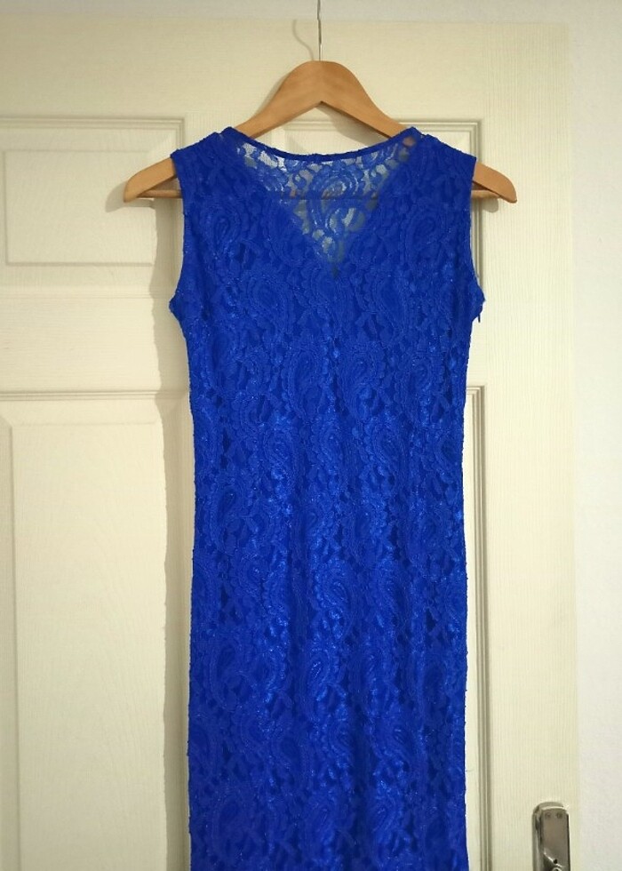 Balık model dantel elbise saks mavisi s beden - Görsel 2