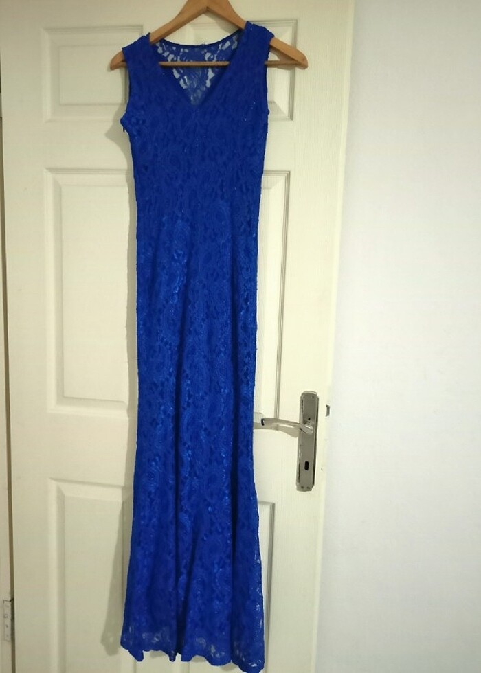 Balık model dantel elbise saks mavisi s beden - Görsel 4