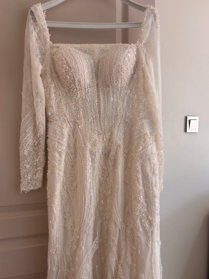 özel dkm dekolte isteğe göreaçtırılabilir uzun kuyruklu gelinlik - Görsel 2