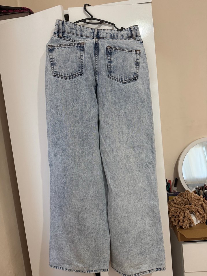 Gri Bağcıklı Geniş Paça Midi Kot Pantolon - Görsel 4