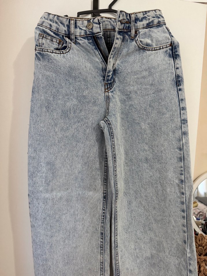 Gri Bağcıklı Geniş Paça Midi Kot Pantolon - Görsel 3