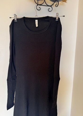 Siyah Triko Midi Elbise Uzun Kollu - Görsel 2