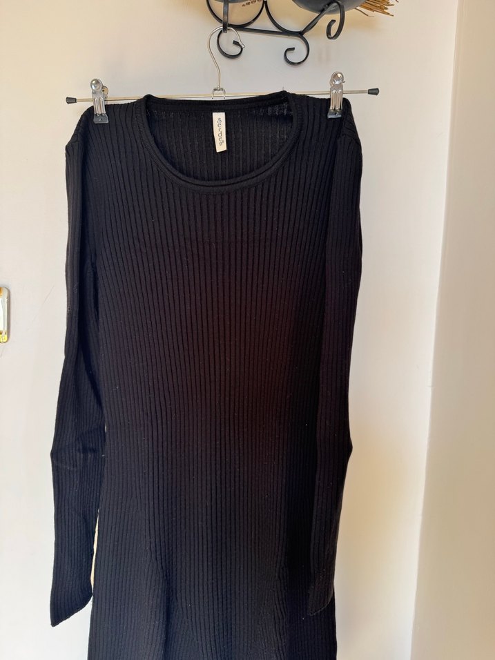 Siyah Triko Midi Elbise Uzun Kollu - Görsel 2