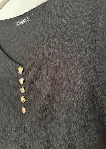 Düğmeli Siyah Uzun Keten Kadın Tunik elbise - Görsel 4