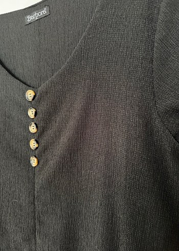 Düğmeli Siyah Uzun Keten Kadın Tunik elbise - Görsel 6