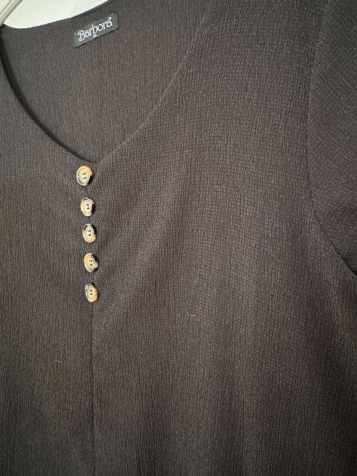 Düğmeli Siyah Uzun Keten Kadın Tunik elbise - Görsel 5