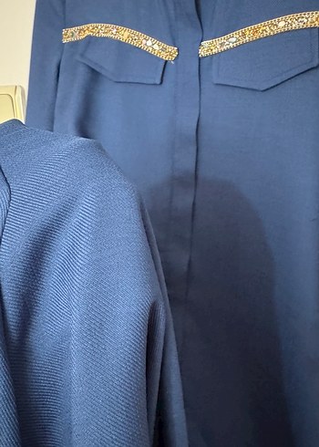 İş için Mavi Uzun Kollu Nakışlı Tunik - Görsel 5