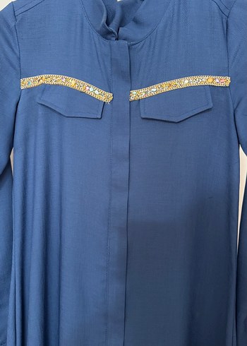 İş için Mavi Uzun Kollu Nakışlı Tunik - Görsel 3