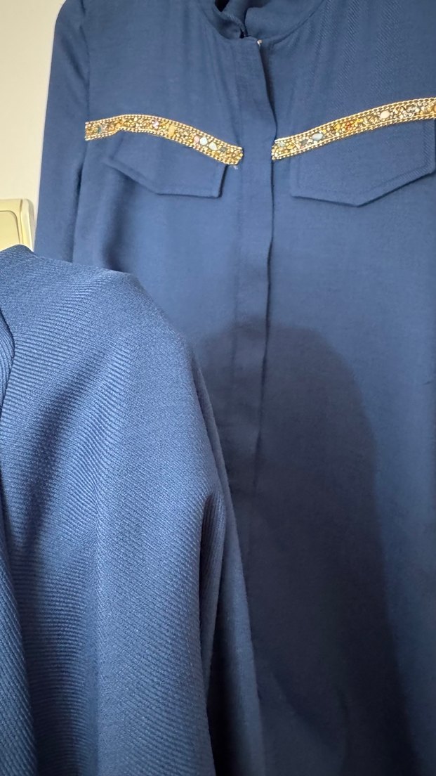 İş için Mavi Uzun Kollu Nakışlı Tunik - Görsel 5