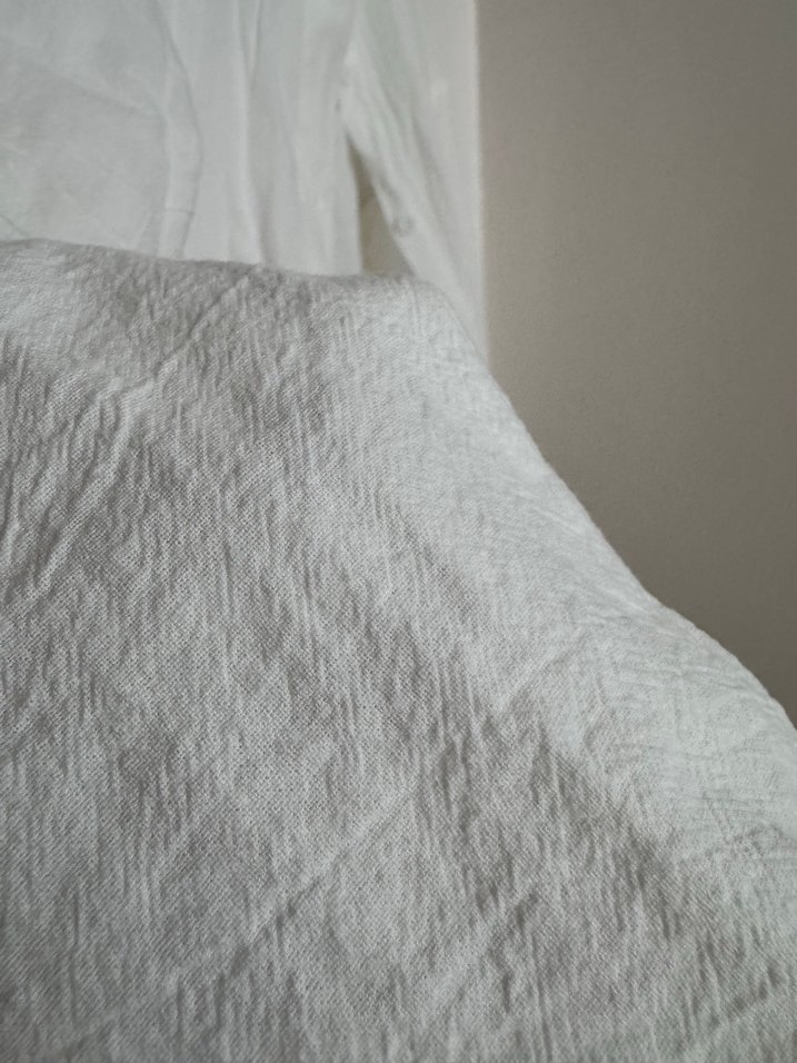 Düğmeli Beyaz Keten Uzun Kollu Gömlek elbise - Görsel 3