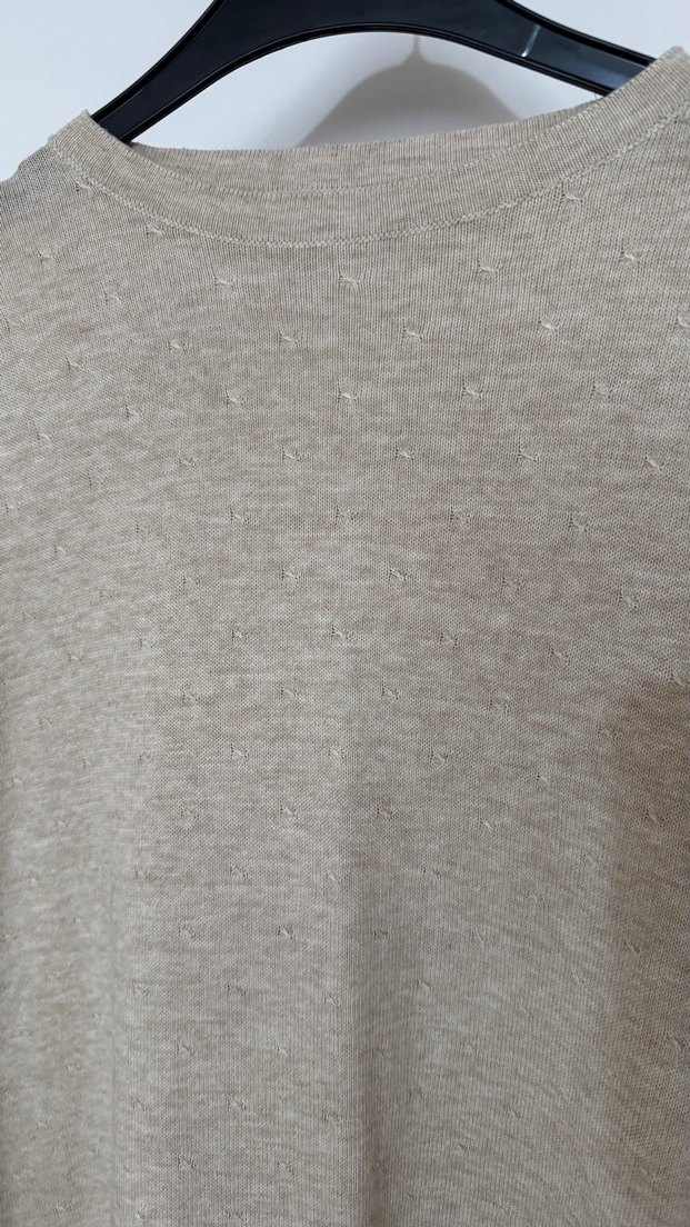 Bej Uzun Kollu Kadın Keten elbise/tunik - Görsel 4