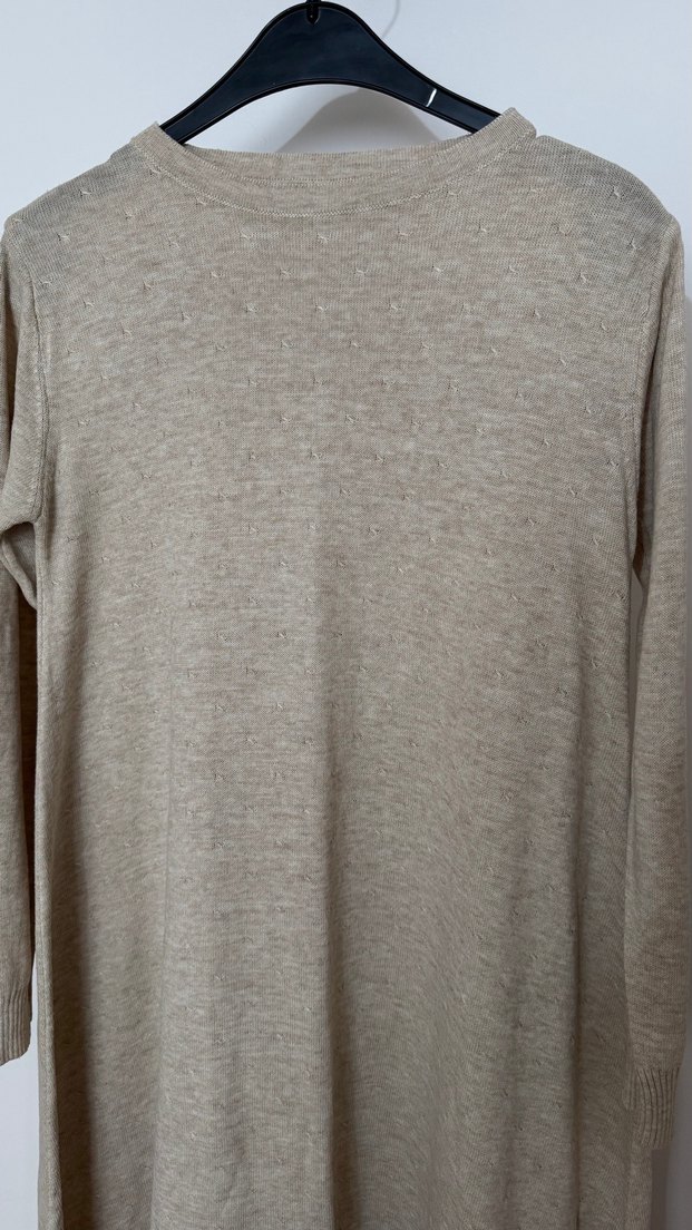 Bej Uzun Kollu Kadın Keten elbise/tunik - Görsel 3