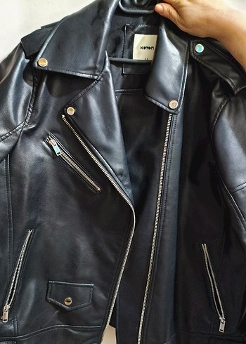 Siyah Deri Biker Kadın Ceket - Görsel 2