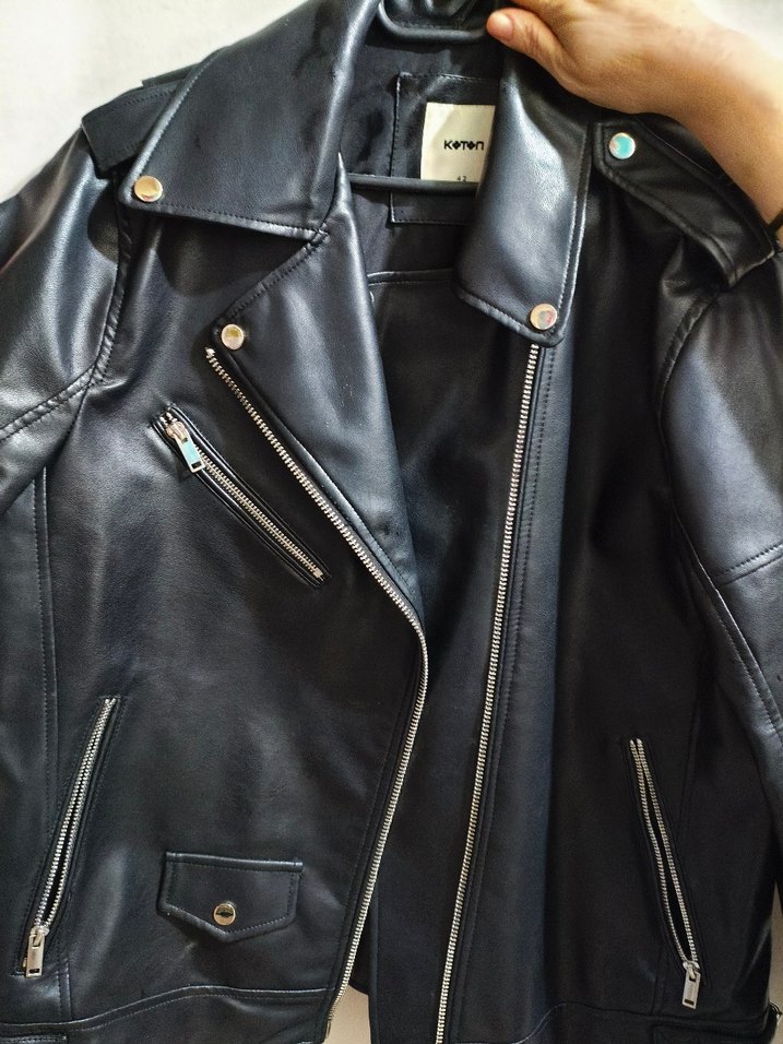 Siyah Deri Biker Kadın Ceket - Görsel 2