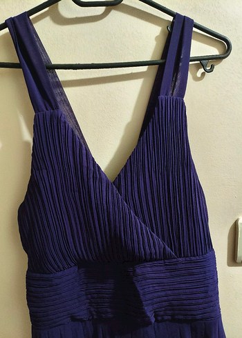 Mor Pliseli Uzun Abiye Elbise - Görsel 2