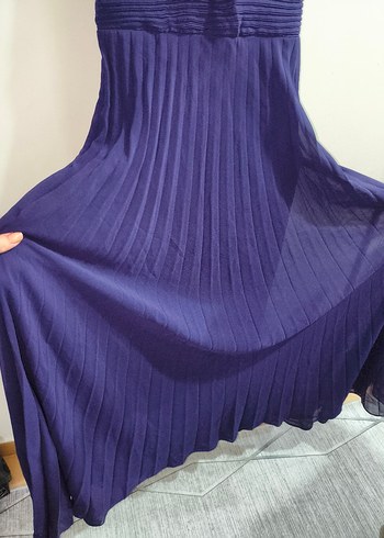 Mor Pliseli Uzun Abiye Elbise - Görsel 3