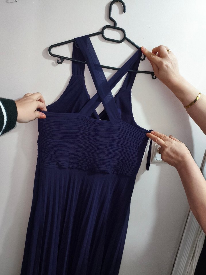 Mor Pliseli Uzun Abiye Elbise - Görsel 4