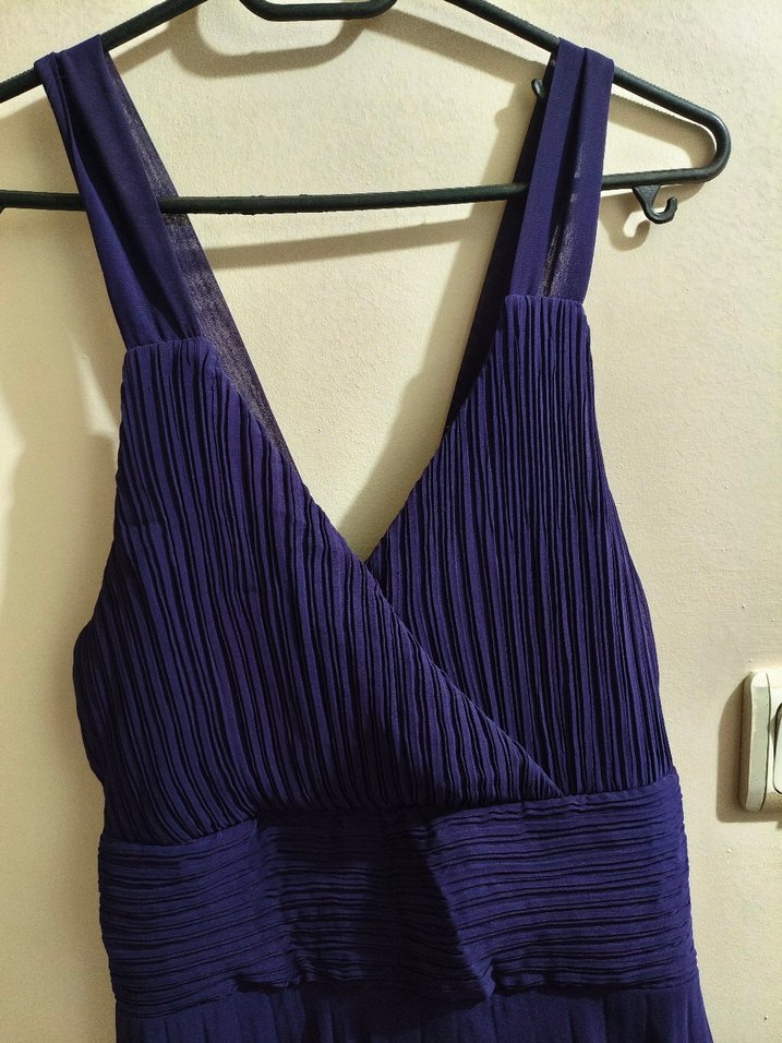 Mor Pliseli Uzun Abiye Elbise - Görsel 2