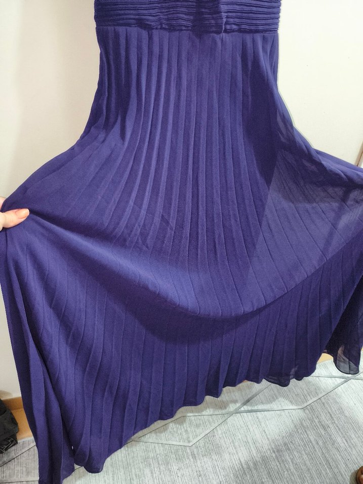 Mor Pliseli Uzun Abiye Elbise - Görsel 3