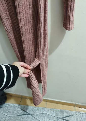 Pudra Triko Yüksek Yakalı Uzun Elbise - Görsel 2